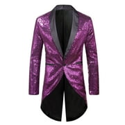 Holloyiver Men's Fashion Casual One Button Sequin Suit Performance Suit Long Sleeve Suit Collar Suit Tuxedo Purple